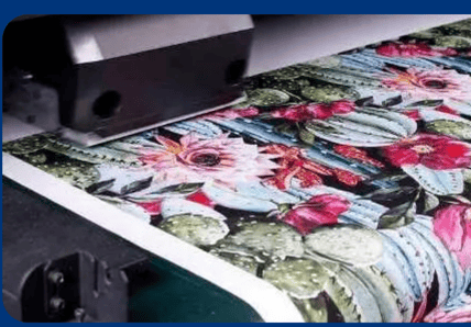 Image is a Digitally printed Textiles fabric on a digital press